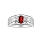 RYLOS Men's Rings Sterling Silver Classic 7X5MM Oval Gemstone & Diamond Ring Garnet January Birthstone Rings For Men, Silver Rings, Size 10