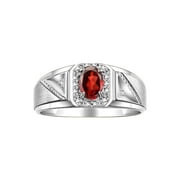 RYLOS Mens Rings Sterling Silver Classic 7X5MM Oval Gemstone & Diamond Ring Garnet January Birthstone Rings For Men Size 10