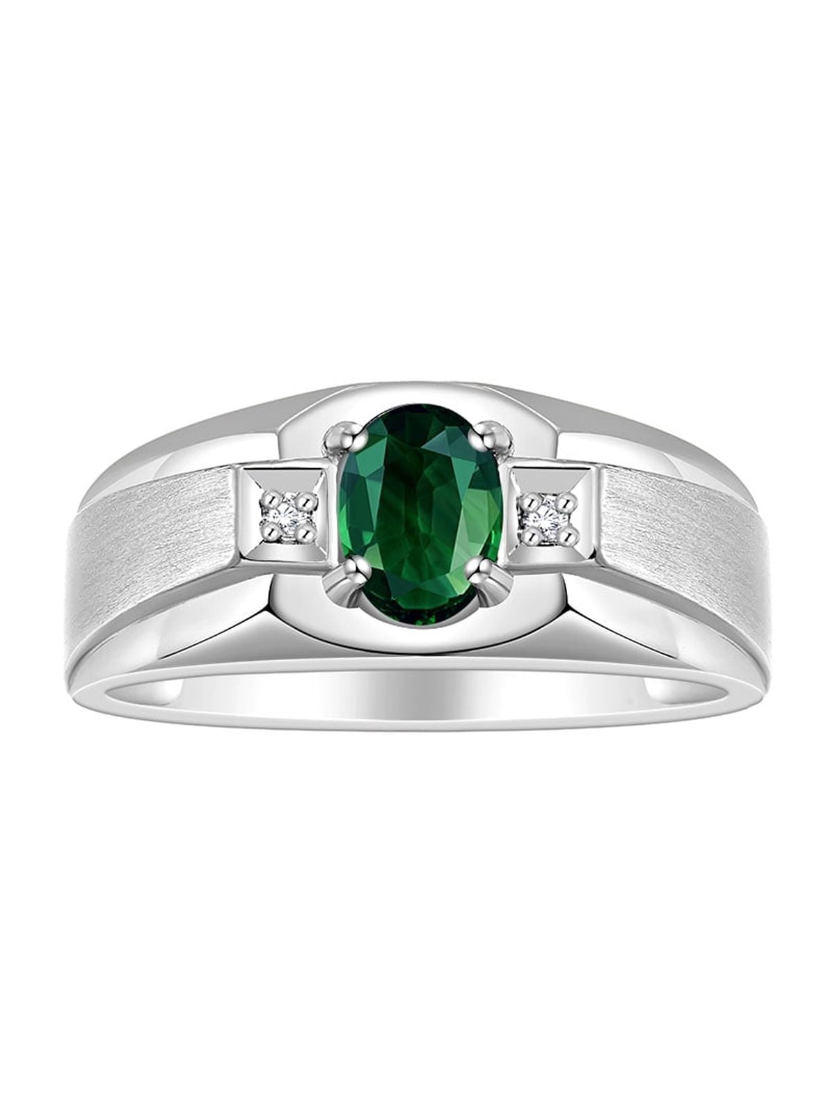 RYLOS Men's Rings Sterling Silver Classic 7X5MM Oval Gemstone & Diamond ...