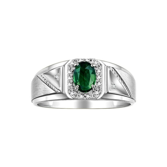 RYLOS Men's Rings Sterling Silver Classic 7X5MM Oval Gemstone & Diamond Ring Green Sapphire September Birthstone Rings For Men Size 8