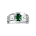 thumbnail image 1 of RYLOS Men's Rings Sterling Silver Classic 7X5MM Oval Gemstone & Diamond Ring Green Sapphire September Birthstone Rings For Men, Men's Rings, Silver Rings, Size 8, 1 of 7