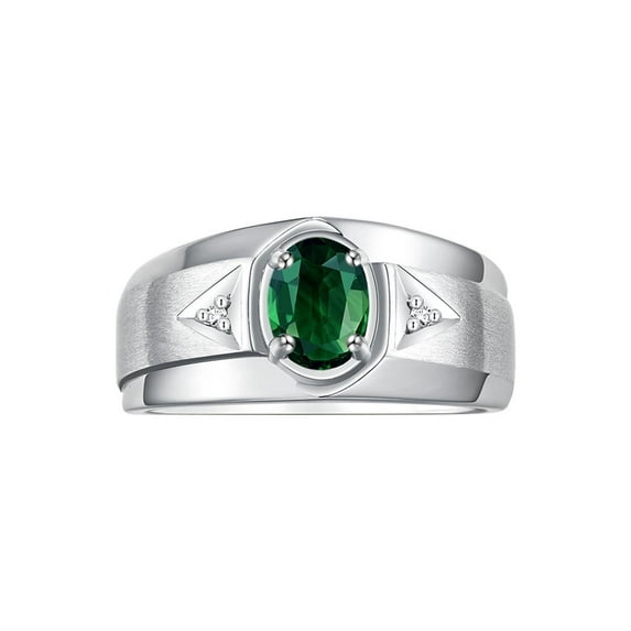 RYLOS Men's Rings Sterling Silver Classic 7X5MM Oval Gemstone & Diamond Ring Green Sapphire September Birthstone Rings For Men, Men's Rings, Silver Rings, Size 8