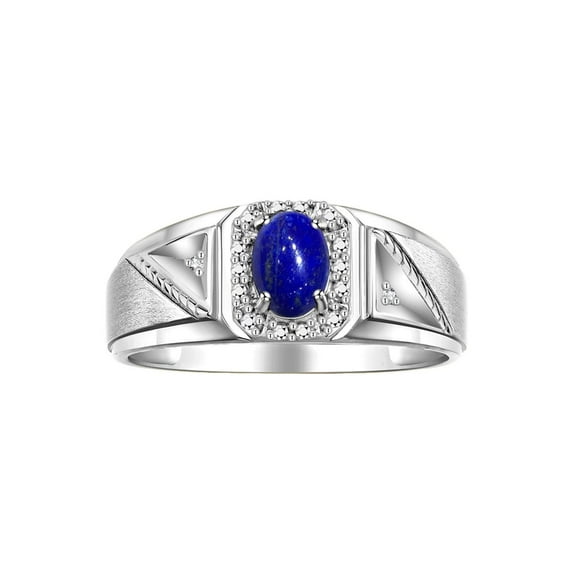 RYLOS Men's Rings Sterling Silver Classic 7X5MM Oval Gemstone & Diamond Ring Lapis September Birthstone Rings For Men Size 12