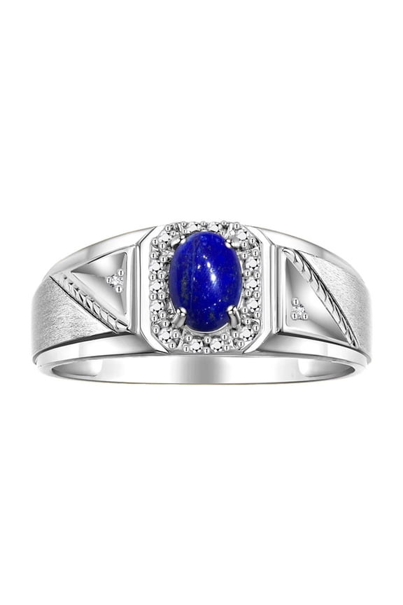 Men's Rings Sterling Silver Classic 7X5MM Oval Gemstone & Diamond Ring Lapis September Birthstone Rings For Men Size 8
