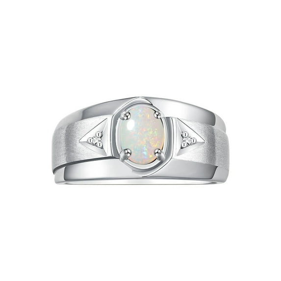 RYLOS Men's Rings Sterling Silver Classic 7X5MM Oval Gemstone & Diamond Ring Opal October Birthstone Rings For Men, Men's Rings, Silver Rings, Size 9