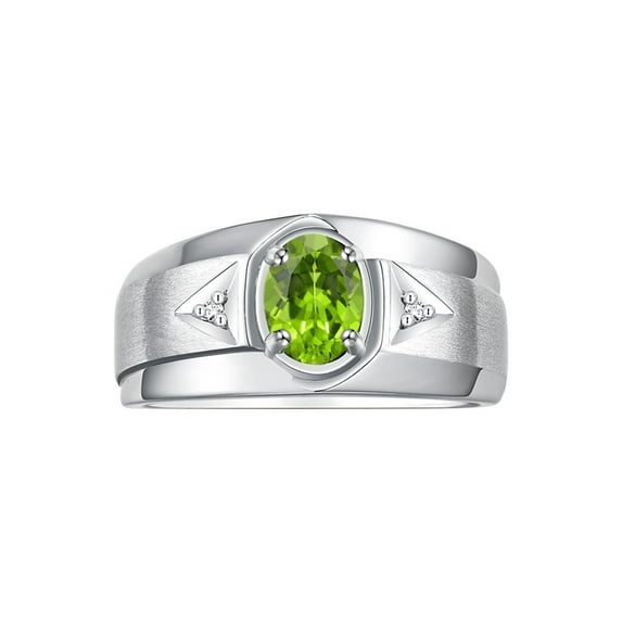 RYLOS Men's Rings Sterling Silver Classic 7X5MM Oval Gemstone & Diamond Ring Peridot August Birthstone Rings For Men, Men's Rings, Silver Rings, Size 9