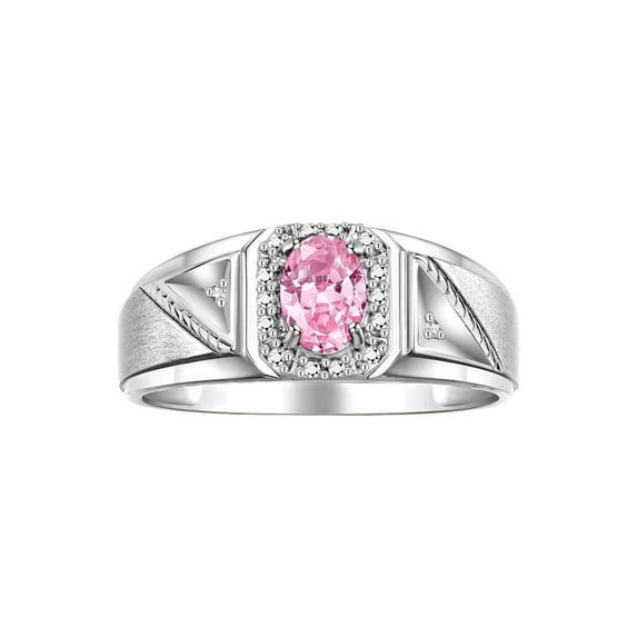 RYLOS Men's Rings Sterling Silver Classic 7X5MM Oval Gemstone & Diamond Ring Pink Ice October Birthstone Rings For Men Size 13