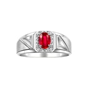 RYLOS Mens Rings Sterling Silver Classic 7X5MM Oval Gemstone & Diamond Ring Ruby July Birthstone Rings For Men Size 12