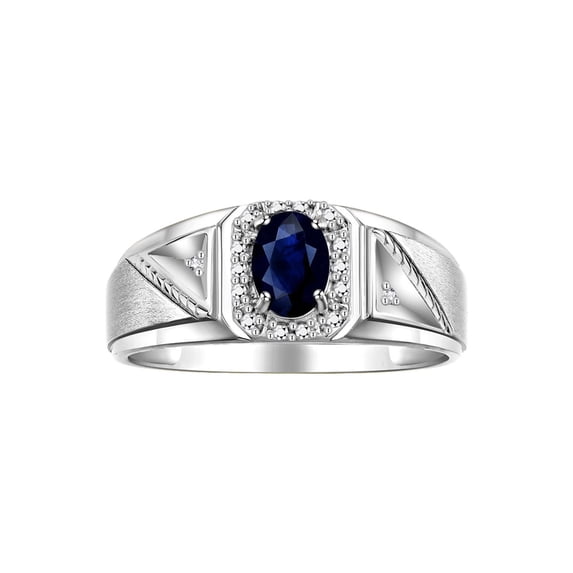 RYLOS Men's Rings Sterling Silver Classic 7X5MM Oval Gemstone & Diamond Ring Sapphire September Birthstone Rings For Men Size 8