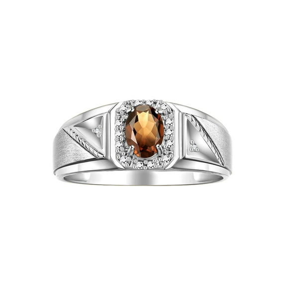 RYLOS Men's Rings Sterling Silver Classic 7X5MM Oval Gemstone & Diamond Ring Smoky Quartz June Birthstone Rings For Men Size 13