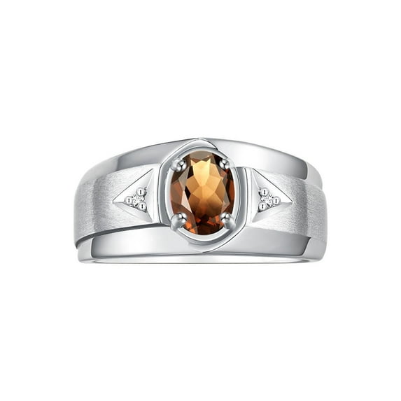 RYLOS Men's Rings Sterling Silver Classic 7X5MM Oval Gemstone & Diamond Ring Smoky Quartz June Birthstone Rings For Men, Men's Rings, Silver Rings, Size 11