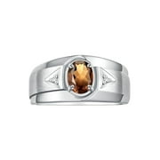 RYLOS Mens Rings Sterling Silver Classic 7X5MM Oval Gemstone & Diamond Ring Smoky Quartz June Birthstone Rings For Men, Mens Rings, Silver Rings, Size 8