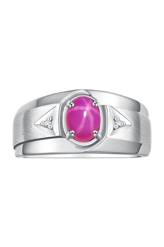 Men's Rings Sterling Silver Classic 7X5MM Oval Gemstone & Diamond Ring Star Ruby July Birthstone Rings For Men, Men's Rings, Silver Rings, Size 12