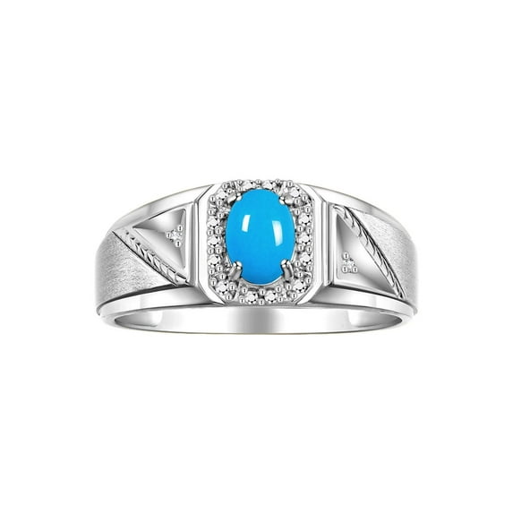 RYLOS Men's Rings Sterling Silver Classic 7X5MM Oval Gemstone & Diamond Ring Turquoise December Birthstone Rings For Men Size 11