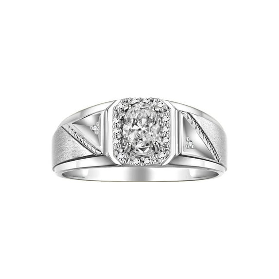 RYLOS Men's Rings Sterling Silver Classic 7X5MM Oval Gemstone & Diamond Ring White Topaz April Birthstone Rings For Men Size 8