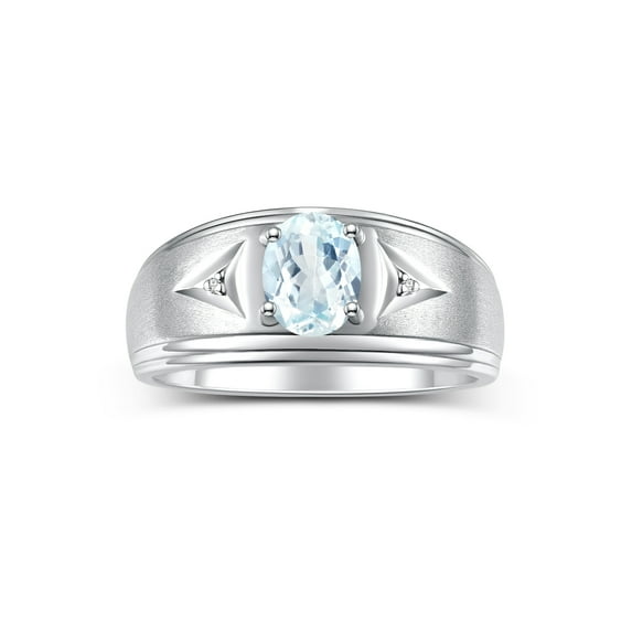 RYLOS Men's Rings Sterling Silver Classic 8X6MM Oval Gemstone & Diamond Ring Aquamarine March Birthstone Rings For Man Silver Rings Size 8