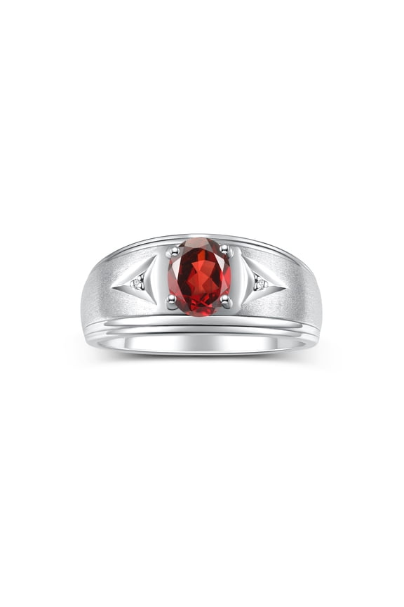 Men's Rings Sterling Silver Classic 8X6MM Oval Gemstone &  Diamond Ring Garnet January Birthstone Rings For Man Silver Rings Size 10