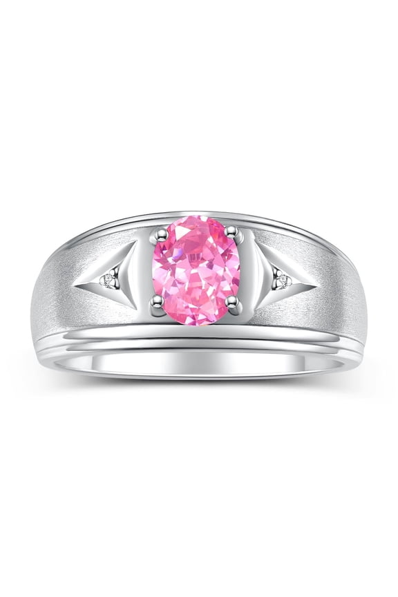 Men's Rings Sterling Silver Classic 8X6MM Oval Gemstone & Diamond Ring Pink Ice October Birthstone Rings For Man Silver Rings Size 11