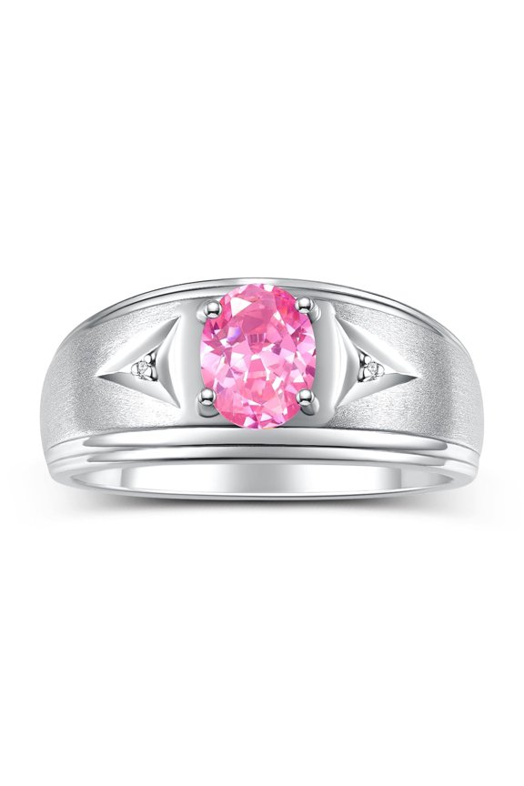 Men's Rings Sterling Silver Classic 8X6MM Oval Gemstone & Diamond Ring Pink Ice October Birthstone Rings For Man Silver Rings Size 12