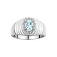 thumbnail image 1 of RYLOS Men's Rings Sterling Silver Classic Halo Of  Diamonds 7X5MM Oval Gemstone Ring Aquamarine March Birthstone Rings For Men Size 11, 1 of 8