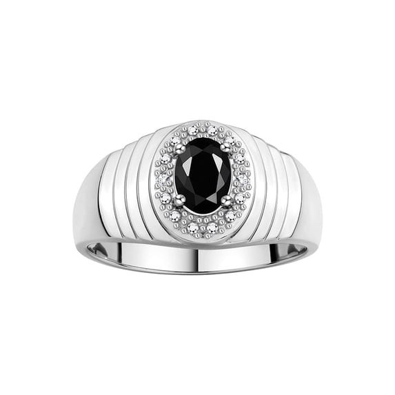 RYLOS Men's Rings Sterling Silver Classic Halo Of Diamonds 7X5MM Oval Gemstone Ring Onyx October Birthstone Rings For Men Size 8