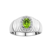 RYLOS Mens Rings Sterling Silver Classic Halo Of Diamonds 7X5MM Oval Gemstone Ring Peridot August Birthstone Rings For Men Size 9