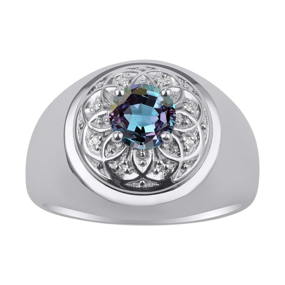 RYLOS Men's Rings Sterling Silver Designer Gypsy 7MM Round Gemstone & Diamond Ring Alexandrite June Birthstone Size 11
