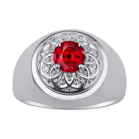 RYLOS Men's Rings Sterling Silver Designer Gypsy 7MM Round Gemstone & Diamond Ring Ruby July Birthstone Rings Size 12