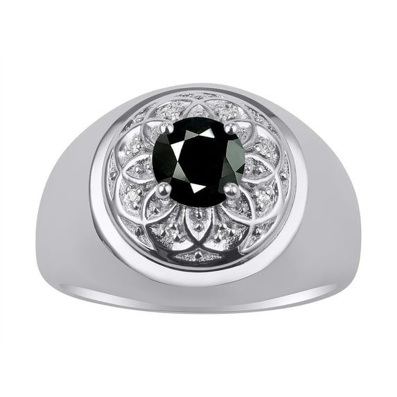 RYLOS Men's Rings Sterling Silver Designer Gypsy 7MM Round Gemstone & Sparkling Diamond Ring Onyx October Size 13