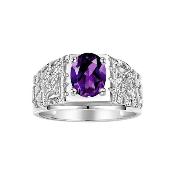 RYLOS Men's Rings Sterling Silver Designer Nugget Ring Oval 9X7MM Gemstone & Diamonds Amethyst February Birthstone Rings For Man Size 8