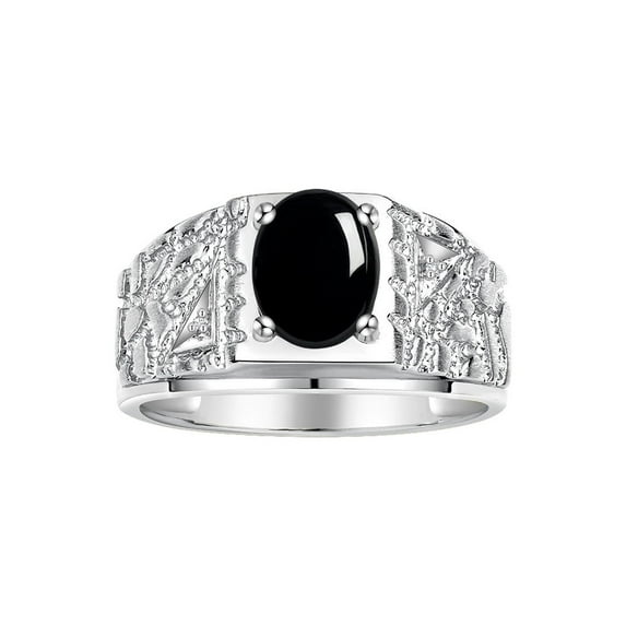 RYLOS Men's Rings Sterling Silver Designer Nugget Ring Oval 9X7MM Gemstone & Diamonds Cabochon Onyx Birthstone Rings For Man Size 13