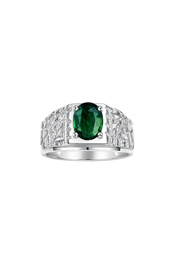 Men's Rings Sterling Silver Designer Nugget Ring Oval 9X7MM Gemstone & Diamonds Green Sapphire Birthstone Rings For Man Size 9