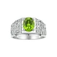 thumbnail image 1 of RYLOS Men's Rings Sterling Silver Designer Nugget Ring Oval 9X7MM Gemstone & Diamonds  Peridot August Birthstone Rings For Man Size 9, 1 of 8