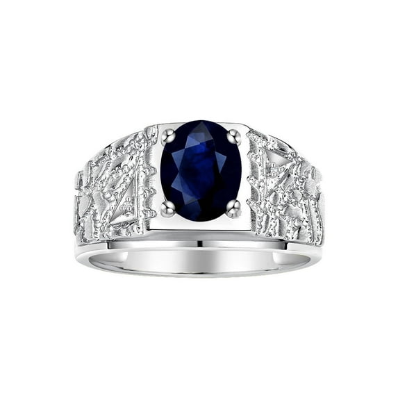 RYLOS Men's Rings Sterling Silver Designer Nugget Ring Oval 9X7MM Gemstone & Diamonds Sapphire September Birthstone Rings For Man Size 10
