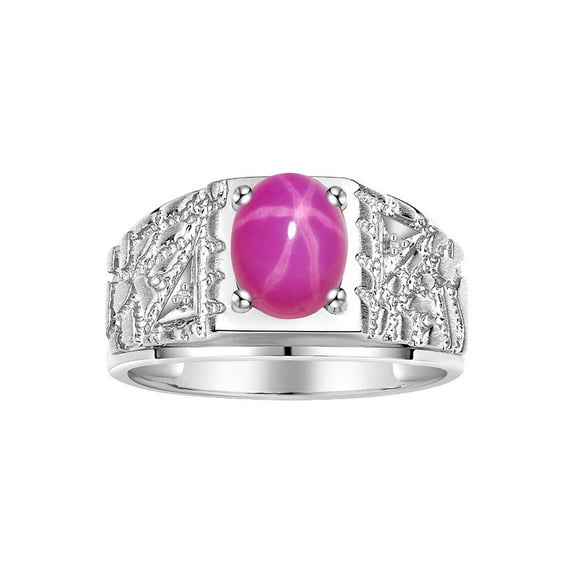 RYLOS Men's Rings Sterling Silver Designer Nugget Ring Oval 9X7MM Gemstone & Diamonds Star Ruby July Birthstone Rings For Man Size 11