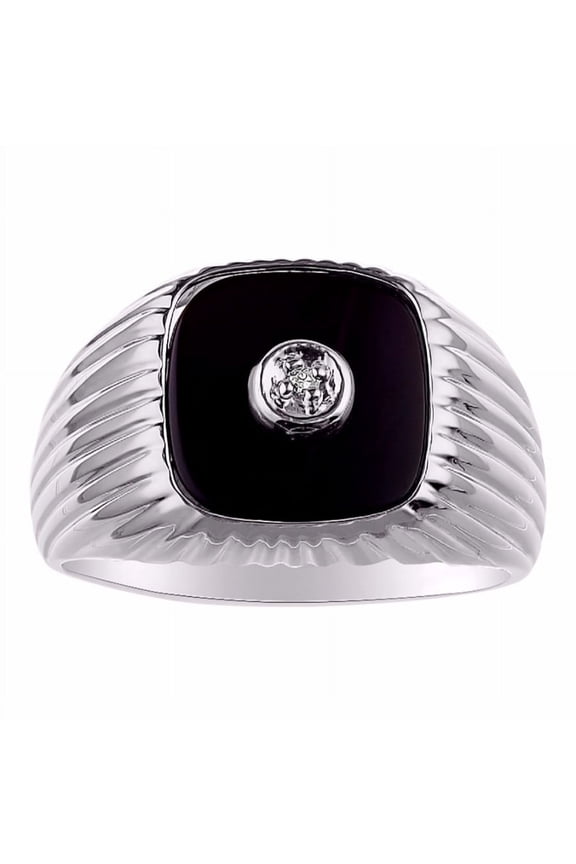 Men's Rings Sterling Silver Designer Onyx Ring With Diamonds and Black Onyx Rings For Men Size 10