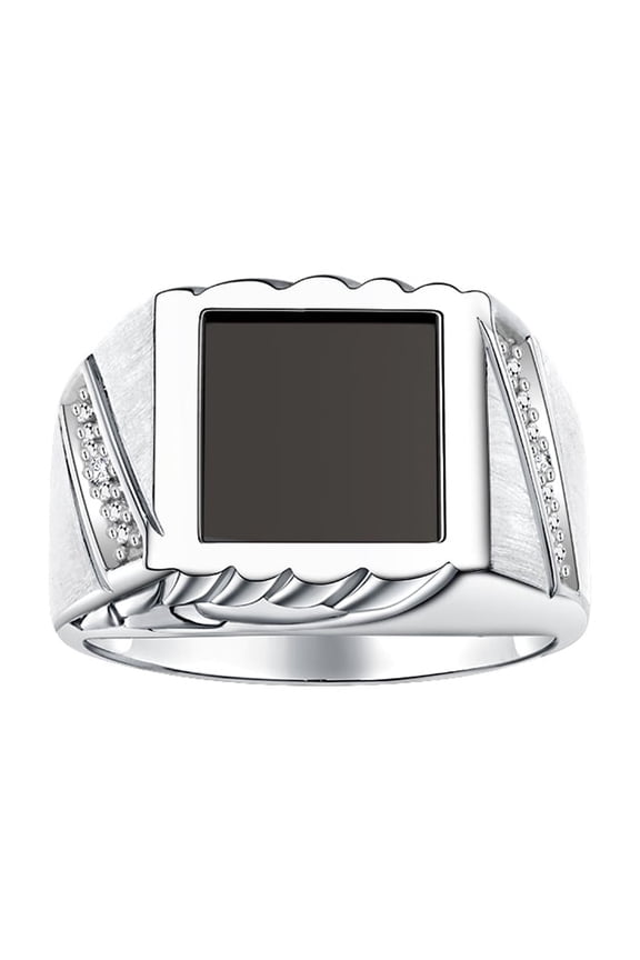 Men's Rings Sterling Silver Designer Ring With Diamonds and Black Onyx Black Onyx Rings For Men Size 9