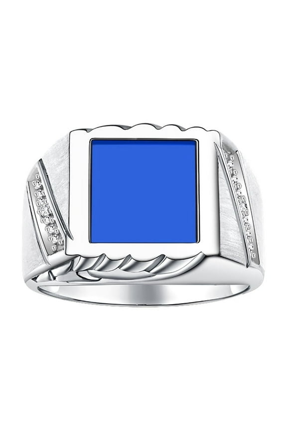 Men's Rings Sterling Silver Designer Ring With Diamonds and Blue Quartz Rings For Men Size 8