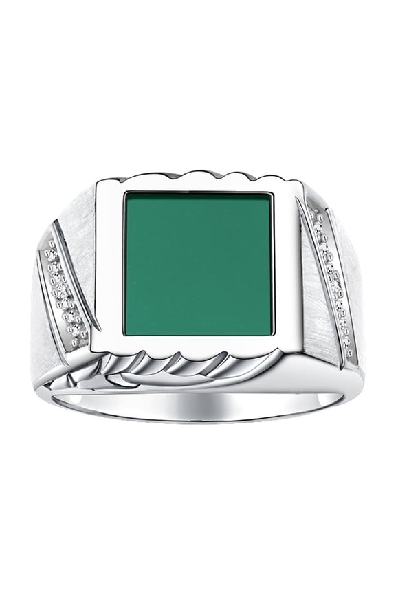 Men's Rings Sterling Silver Designer Ring With Diamonds and Green Quartz Rings For Men Size 10