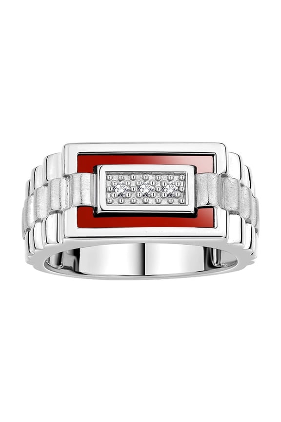 Men's Rings Sterling Silver Designer Ring With Diamonds and Red Quartz Rings For Men Size 11