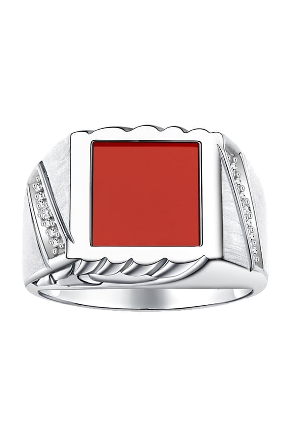 Men's Rings Sterling Silver Designer Ring With Diamonds and Red Quartz Rings For Men Size 13