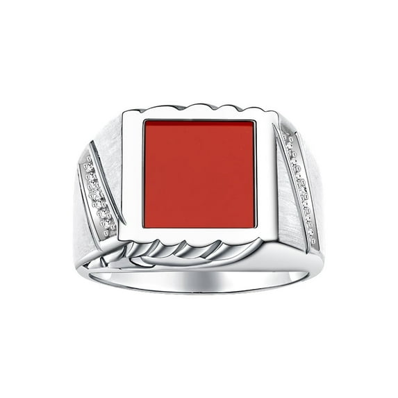 RYLOS Men's Rings Sterling Silver Designer Ring With Diamonds and Red Quartz Rings For Men Size 9