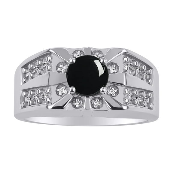 RYLOS Men's Rings Sterling Silver Designer Starburst 7MM Round Gemstone &   Diamond Ring Cabochon Onyx October  Size 11