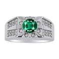 thumbnail image 1 of RYLOS Men's Rings Sterling Silver Designer Starburst 7MM Round Gemstone & Diamond Ring Emerald May Birthstone Rings Size 8, 1 of 6