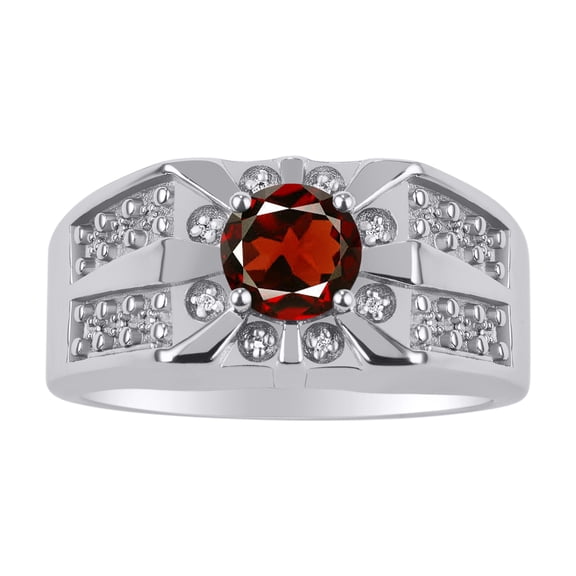 RYLOS Men's Rings Sterling Silver Designer Starburst 7MM Round Gemstone & Diamond Ring Garnet January Birthstone Rings Size 8