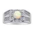 thumbnail image 1 of RYLOS Men's Rings Sterling Silver Designer Starburst 7MM Round Gemstone & Diamond Ring Opal October Birthstone Rings Size 12, 1 of 6