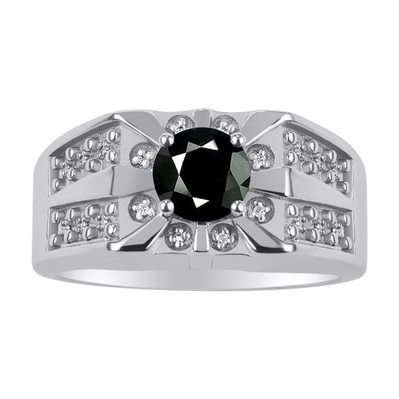 RYLOS Men's Rings Sterling Silver Designer Starburst 7MM Round Gemstone & Sparkling Diamond Ring Onyx October Size 13