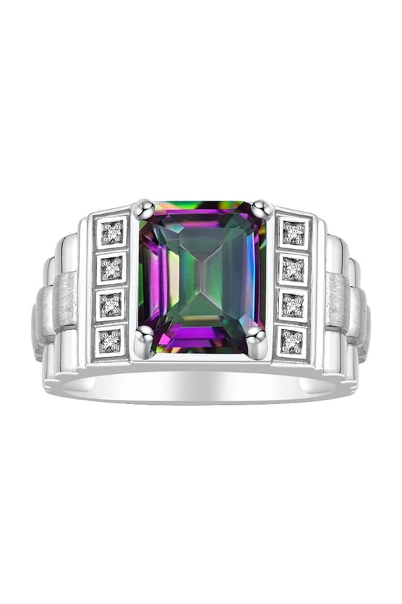 Men's Rings Sterling Silver Designer Style 10X8MM Emerald Cut Shape Gemstone & Diamonds Alexandrite June Birthstone Rings For Men Size 13