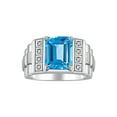 thumbnail image 1 of RYLOS Men's Rings Sterling Silver Designer Style 10X8MM Emerald Cut Shape Gemstone &  Diamonds Blue Topaz December Birthstone Rings For Men Size 8, 1 of 7