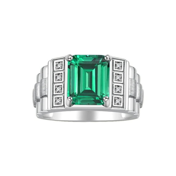 RYLOS Men's Rings Sterling Silver Designer Style 10X8MM Emerald Cut Shape Gemstone & Diamonds Emerald May Birthstone Rings For Men Size 10